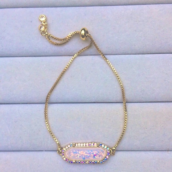 Jewelry - Iridescent Opal + Aurora Borealis Crystal Halo Gold Boho Bracelet